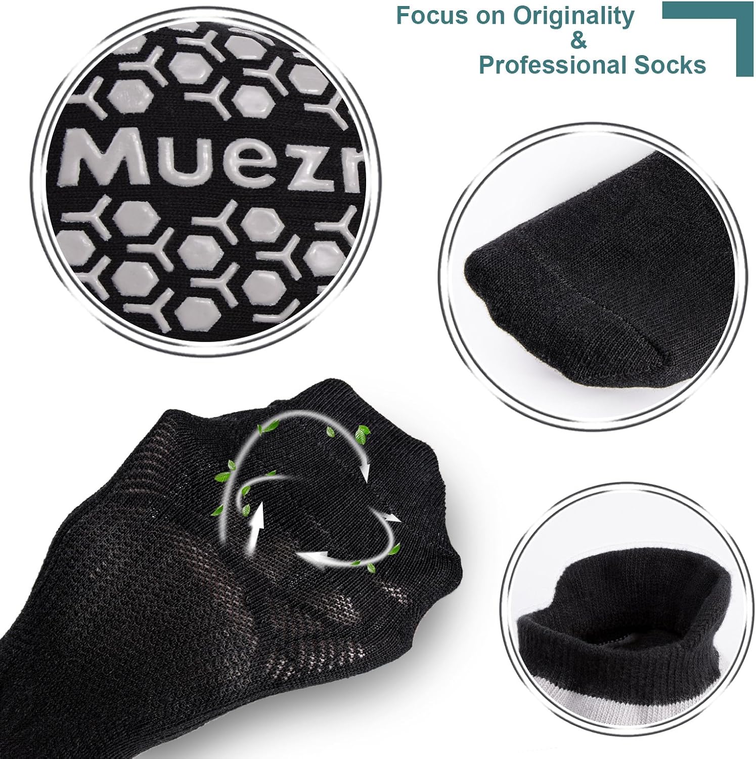Muezna Men's Non-Slip Yoga Socks, Anti-Skid Pilates, Barre, Bikram Fitness Hospital Slipper Socks with Grips : Clothing