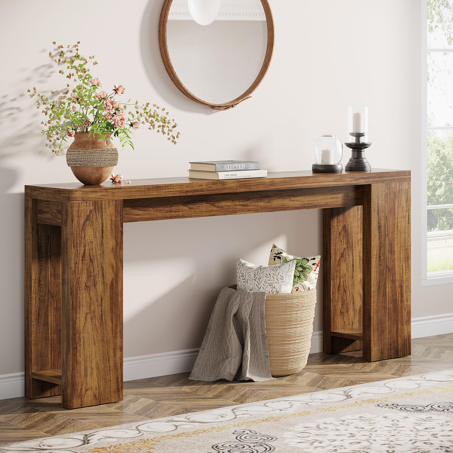 Photo 1 of Tribesigns 70.9-Inch Extra Long Console Table, Farmhouse Wood Sofa Table Behind Couch, Narrow Entryway Accent Table for Living Room, Hallway, Entrance, Foyer, Dark Brown