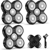 3 PCS Head Shaver Replacement Heads for Bald Grooming + 1 Cleaning Brush | 5-Blade,Mens Head Shaver Refills,Electric Razor Replacement for Smooth Shaving