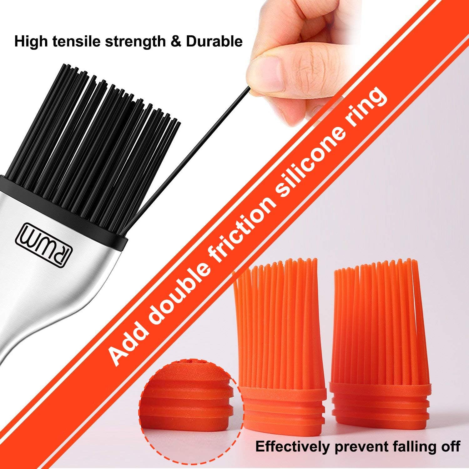 Rwm Basting Brush - Grilling BBQ Baking, Pastry, and Oil Stainless Steel Brushes with Back up Silicone Brush Heads(Orange) for Kitchen Cooking & Marinating, Dishwasher Safe : Garden & Outdoor