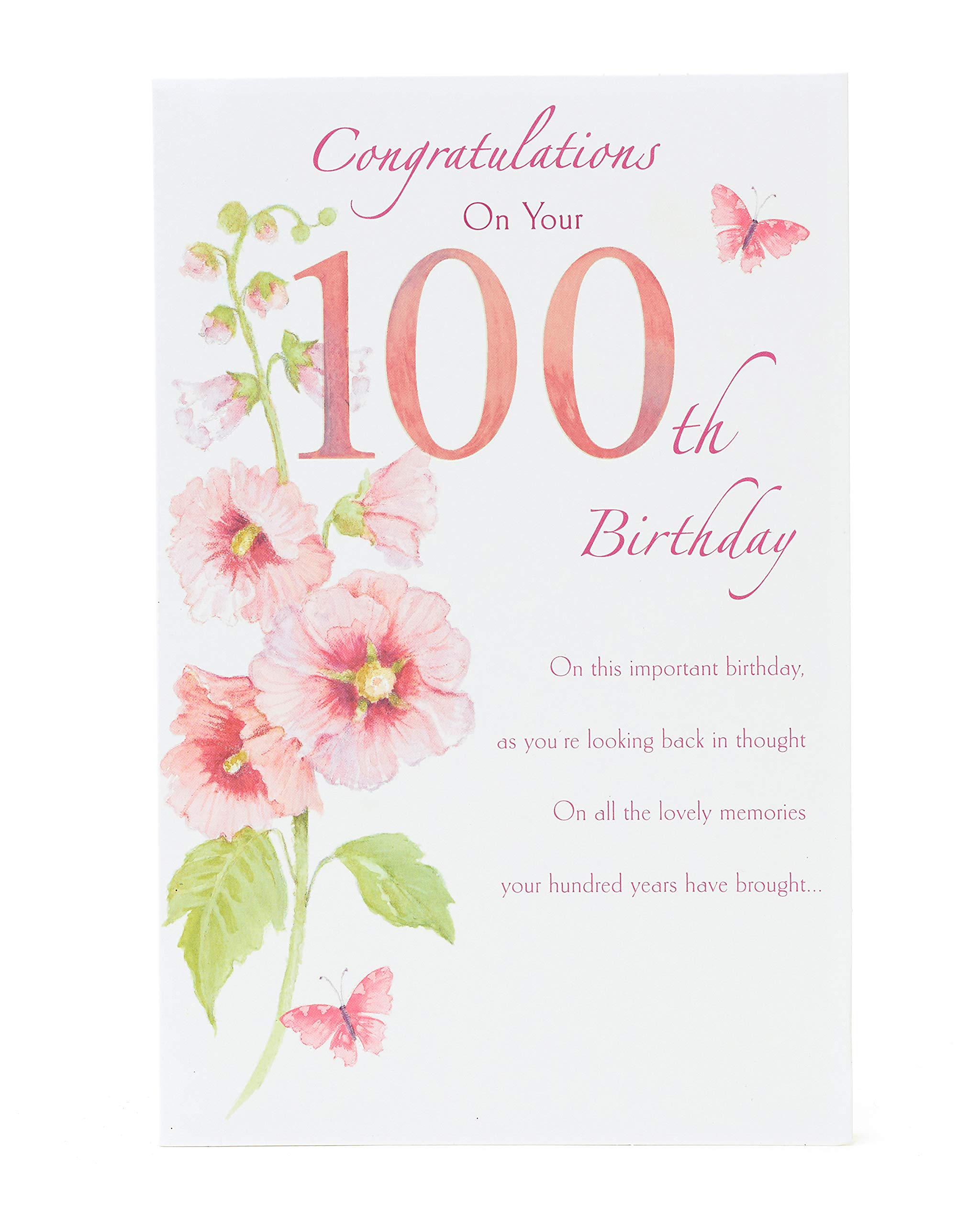 UK Greetings | 100th Birthday Card for Her/Friend | Happy Birthday Gifts | Her, Girls, Women | Delicate Pink Flower Design | With Envelope | 143 x 216 mm