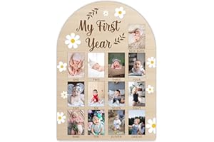 SIXEIGHT My First Year Milestone Photo Board, Baby Milestone Signs, 12 Months Wooden Picture Frame, Nursery Gender Neutral Gifts for Girl Boy, Best Gifts for 1st Birthday Baby Shower Decorations-A02