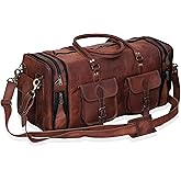 Genuine Leather Duffle Bag 24 Inch Handmade Vintage Travel Case Luggage Bags for Men, Overnight Carry On Duffel Bag Medium Weekender Gym Bag for Men and Women