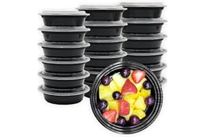 MULMEHË Plastic Food Storage Take-Out Container and Lid Combo, 16 oz, Microwaveable, Round, Black, 6x1.5”, Set of 150