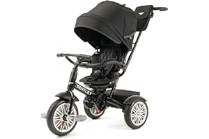 POSH BABY & KIDS Bentley Kids Trike, All Terrain Toddler Bike 6-in-1, Officially Licensed & Designed by Bentley Motors UK, Baby Tricycle is a Compelling Statement of Performance & Luxury, Onyx Black (6m-5y+)