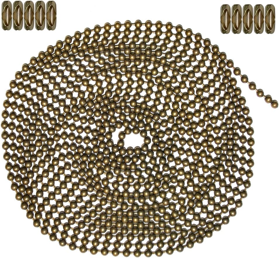 10 Foot Length Ball Chain, Number 6 Size, Antique Brown, & 10 Matching Connectors