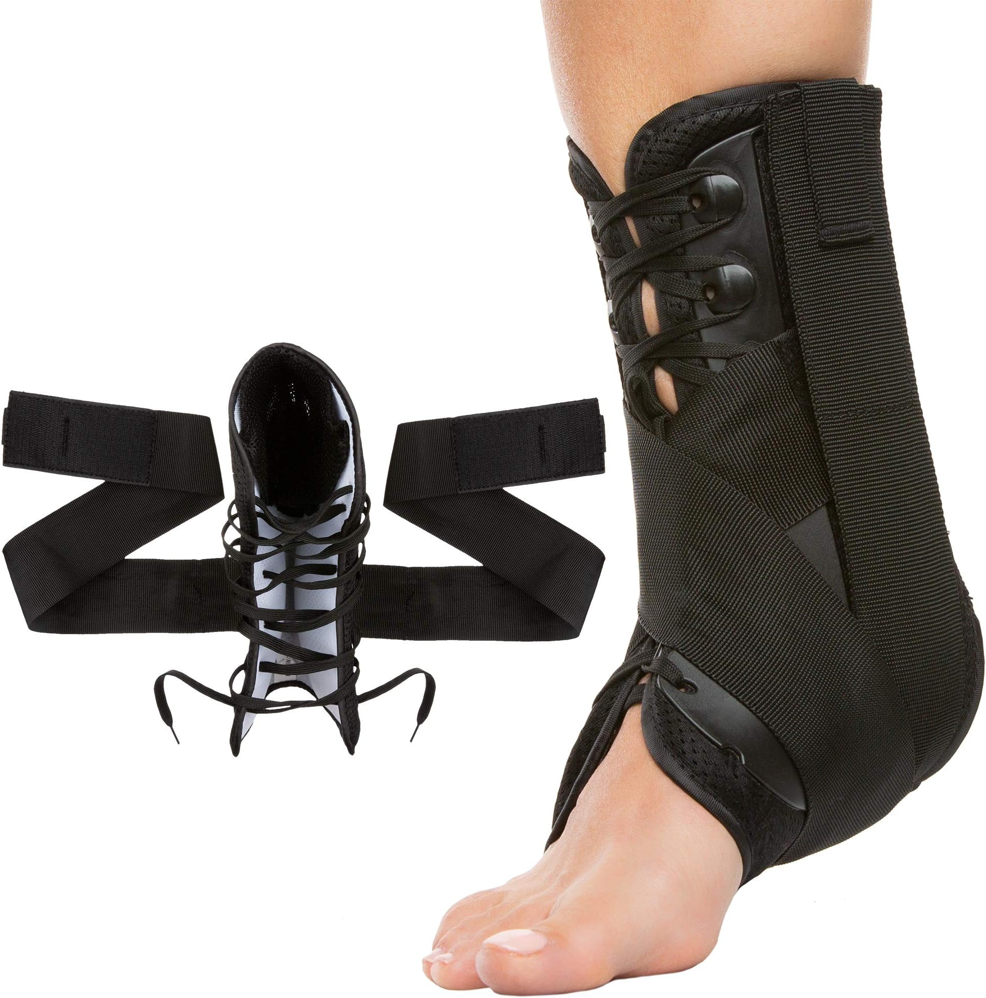 ZenToesLace up Ankle Brace for Women and Men, Adjustable Compression Straps, Supports Left and Right Foot, Large