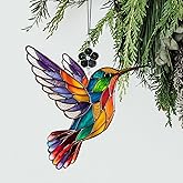 Hummingbird Stained Glass Style Ornament, Acrylic Window Hanging Suncatcher Decoration, Colorful Bird Decor for Christmas Tree, Garden or Home, Gift for Women Mom Birthday Holiday