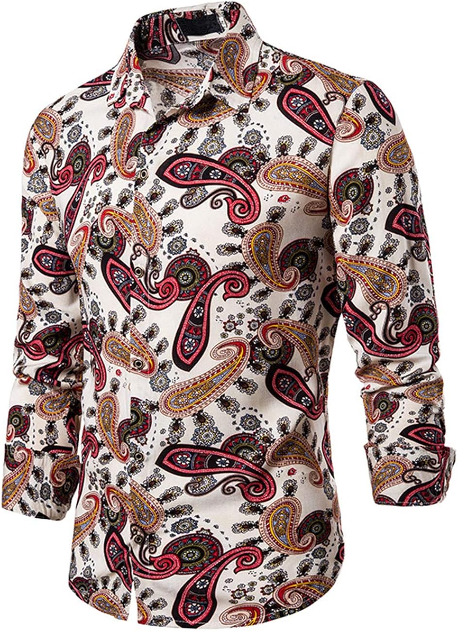 Men’s Luxury Paisley Printed Shirts Floral Dress Shirt Casual Button