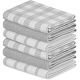 Blue Needles Waffle Weave Kitchen Towels, 15x25 Inches 100% Cotton Set of 6 Dish Cloths for Kitchen, Ultra Soft & Absorbent with Hanging Loop, Dish Rags for Quick Drying, Assorted - Ash Grey