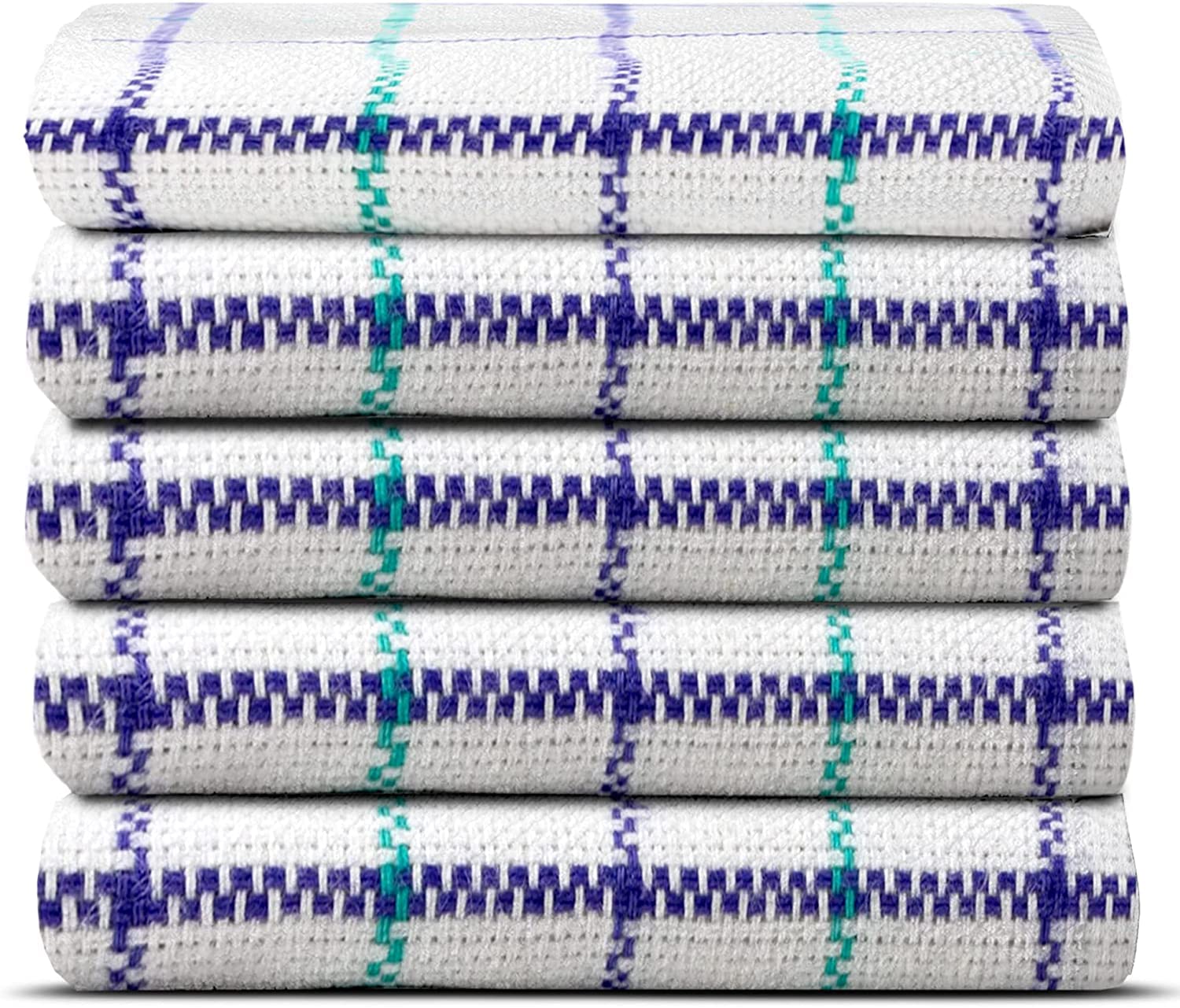 VL Linen Tea Towels Set of 10 – 100% Cotton Tea Towels for Kitchen, Lint Free Glass Dish Cloths, Wonder Dry Dish Towels with Hanging Loop, Extra Large Kitchen Towels (65x65cm, Blue Green)