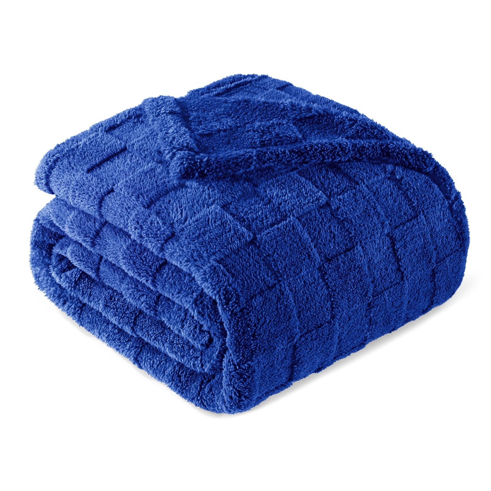 Exclusivo Mezcla King Size Flannel Fleece Blanket, Super Soft and Warm Lightweight Checkered Pattern Blankets for All Seasons, 230x265 CM, Cobalt Blue