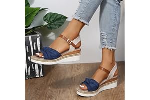 Dheva-C Orthopedic Wedge Sandals for Women Summer Dressy Open Toe Ankle Strap Platform Fashion Sandals Buckle Ankle Strap Casual Beach Outdoor Sandals Wedges Sandal Shoes (4-Blue, 8)