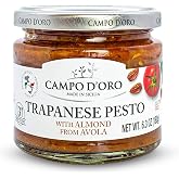 CAMPO D'ORO Trapanese Pesto Sauce with Basil &amp; Almonds, 6.3 oz | Sicilian Tomato Pesto alla Trapanese for Pasta, Bruschetta &amp; Italian Recipes, All Natural, Non-GMO, Product of Italy