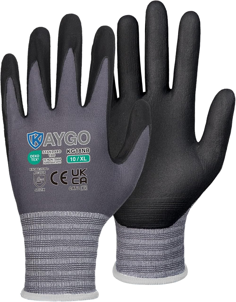 KAYGO 3 Pairs Safety Work Gloves MicroFoam Nitrile KG18N Seamless Knit