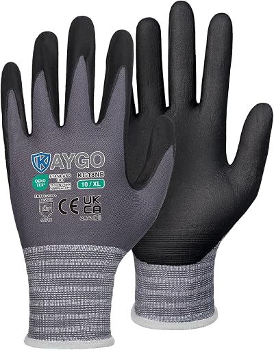 KAYGO 3 Pairs Safety Work Gloves MicroFoam Nitrile KG18N Seamless Knit