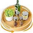 Lazy Susan Organizer Homerays 12 Inch Non-Skid Bamboo Lazy Susan for Kitchen Rotating Spice Rack with Handles, Wood Turntable for Kitchen Cabinet,Countertop (Bamboo, Medium)