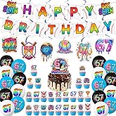 6 7 Birthday Decorations, 6 7 Birthday Theme Decoration 5 Set Includes Banner, Large Cake Topper, 6 x Hanging Swirls, 24 x Cupcake Toppers, 18 x Ballons