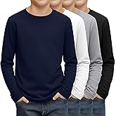 LessonZoo 4 Pack Boy's Long Sleeve Shirts, Crew Neck Soft Tops Toddler Kids Basic Tees 3T-16 Years