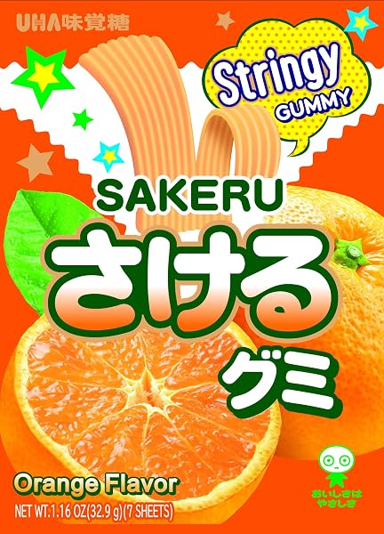 UHA MIKAKUTO SAKERU STRINGY GUMMY ORANGE 1.16 OZ (PACK OF 10)