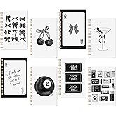 CNhoqc Black Bow Spiral Notebook - 8 Pcs A5 Aesthetics Black Watercolor Coquette Bow Cherry College Ruled Lined Pages Hardcover Spiral Bound Journal Subject Notebook Work School Note Taking Supplies