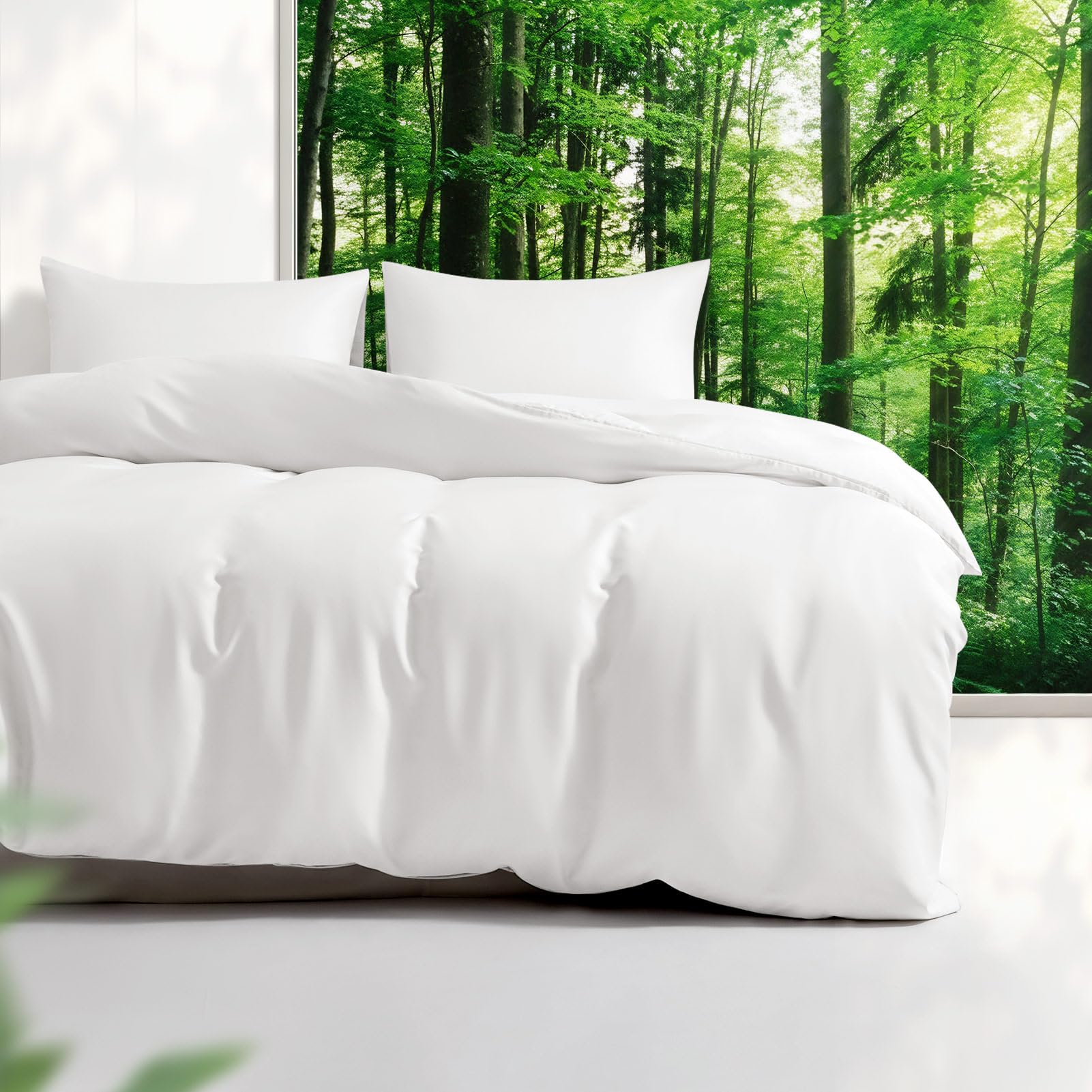 Photo 1 of Tencel Duvet Cover Set, Twin/TwinXL Size Cooling Duvet Cover for Hot Sleepers, 100% Eucalyptus Lyocell, 2 Pieces, 1 Zipper Closure Duvet Cover (70" x 90") and 1 Pillowcases (20" x 30") - White