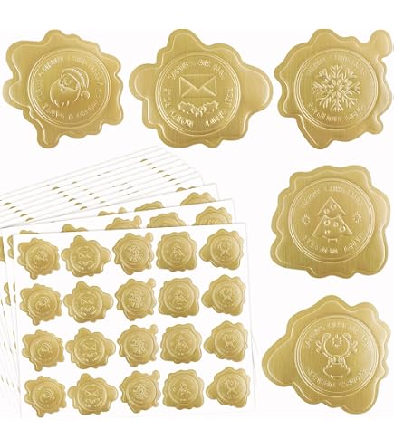 480 Pcs Christmas Envelope Stickers - Gold Foil Embossed Envelope Stickers Wax Seals Adhesive Flower Diy Seal Decal Labels Greeting Card Wedding Invita
