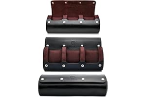 M MIRAGE LUXURY TRAVEL Watch Roll Case Organizer - Watch Travel Case for Men and Women - 3 Watch Carrying Case and Display - Jade Black with Mahogany Brown Interior Vegan Leather