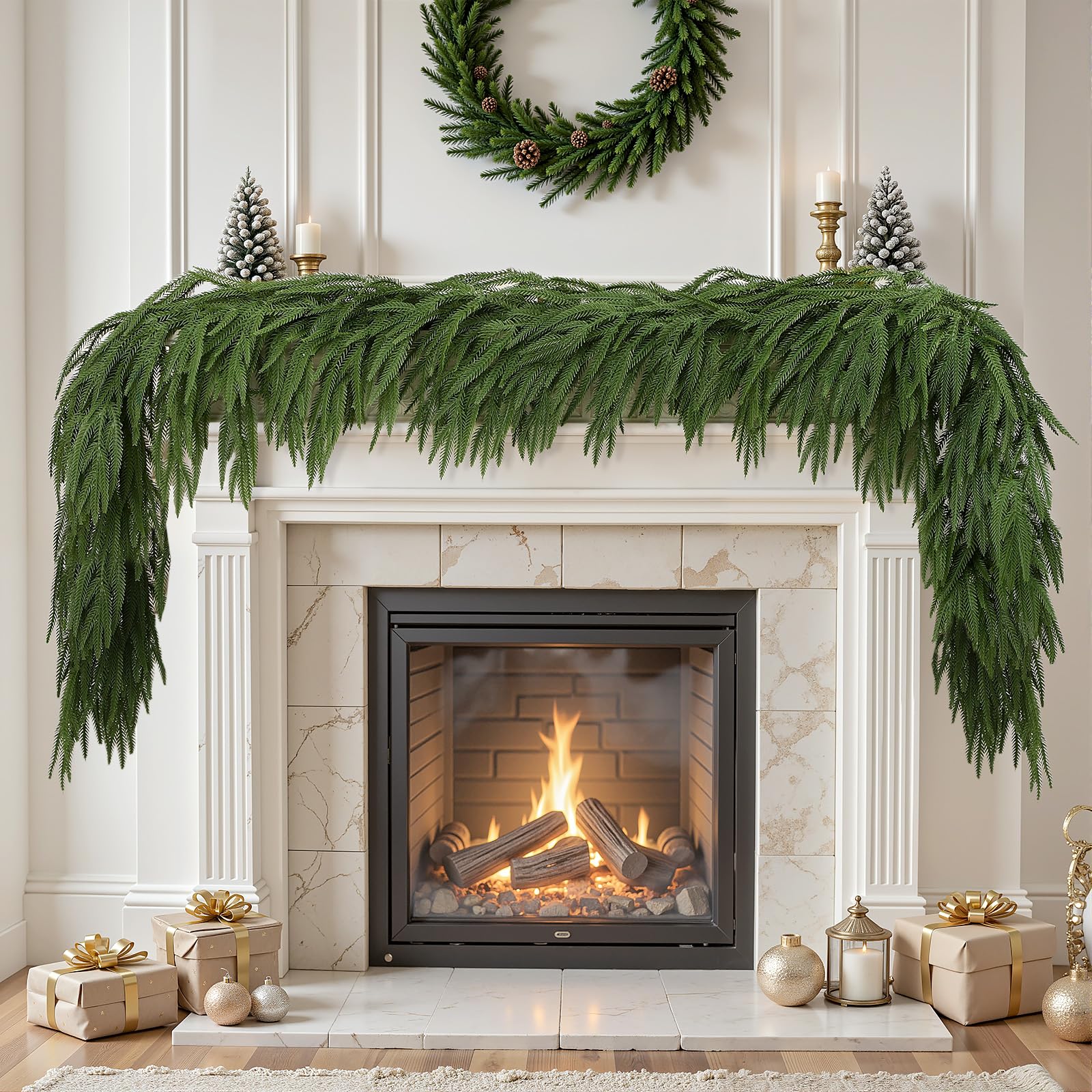 Photo 1 of 12ft Artificial Christmas Garland, Real Touch Norfolk Pine Garland - Pine Garland, Greenery Christmas Garland for Mantle, Table, Fireplace, Indoor, Outdoor Christmas Decorations