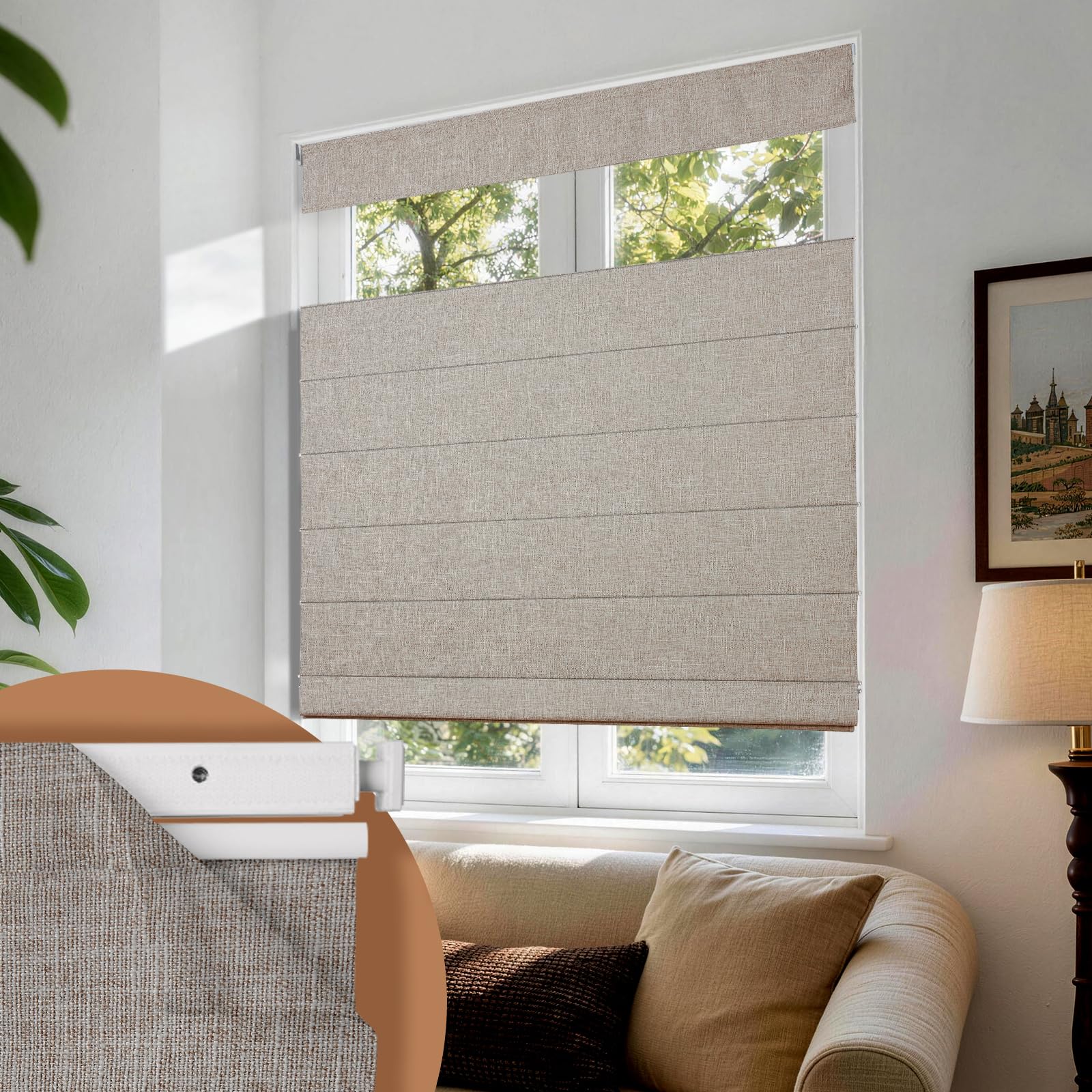 no drill cordless tdbu roman shades, linen, 20x48 | top down bottom up design offers privacy and light control with blackout fabric, thermal comfort, and uv protection