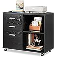 DEVAISE 3-Drawer Wood File Cabinet with Lock, Mobile Lateral Filing Cabinet, Black