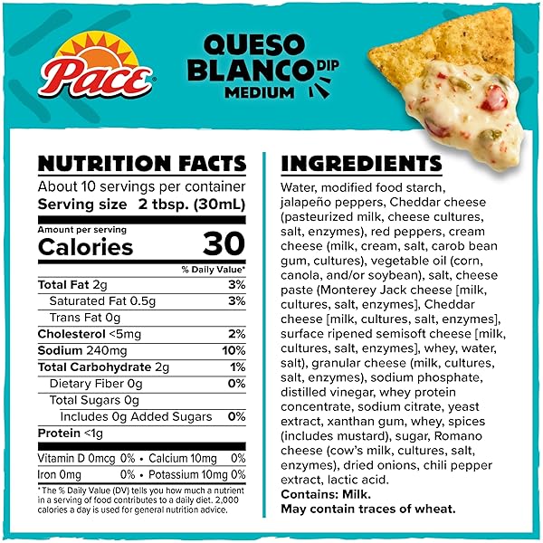 PACE QUESO BLANCO DIP, CHEESE DIP, 11 OZ MICROWAVABLE BOWL