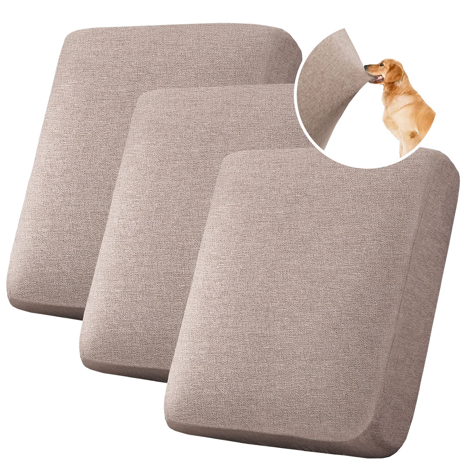 Photo 1 of H.VERSAILTEX Water Resistant Woven Linen Look Couch Cushion Covers for 3 Cushion Sofa - Individual Seat Protector Slipcovers (3 Pack, Heather Taupe)