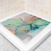 Square Shower Mat Non Slip: 24 x 24 Inch Shower Mats with Drain Hole in Middle - PVC Loofah Anti Slip Shower Floor Matt for Inside Shower