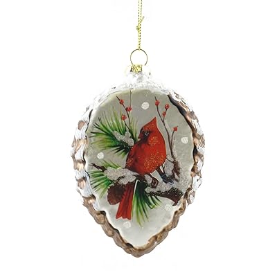 Gerson Winter Cardinal Frosted Pinecone Hanging Glass Ornament