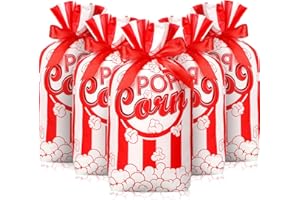 Cosblank 50 Pcs Popcorn Plastic Bags Circus Carnival Party Goodie Bags Bulk Movie Night Popcorn Container for Carnival Movie Night Theater Party Supplies