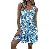 LUXVEER Women's Floral Summer Mini Dresses Ruffle Straps Boho Tiered Babydoll Tank Sundress Beach Vacation Short Dresses