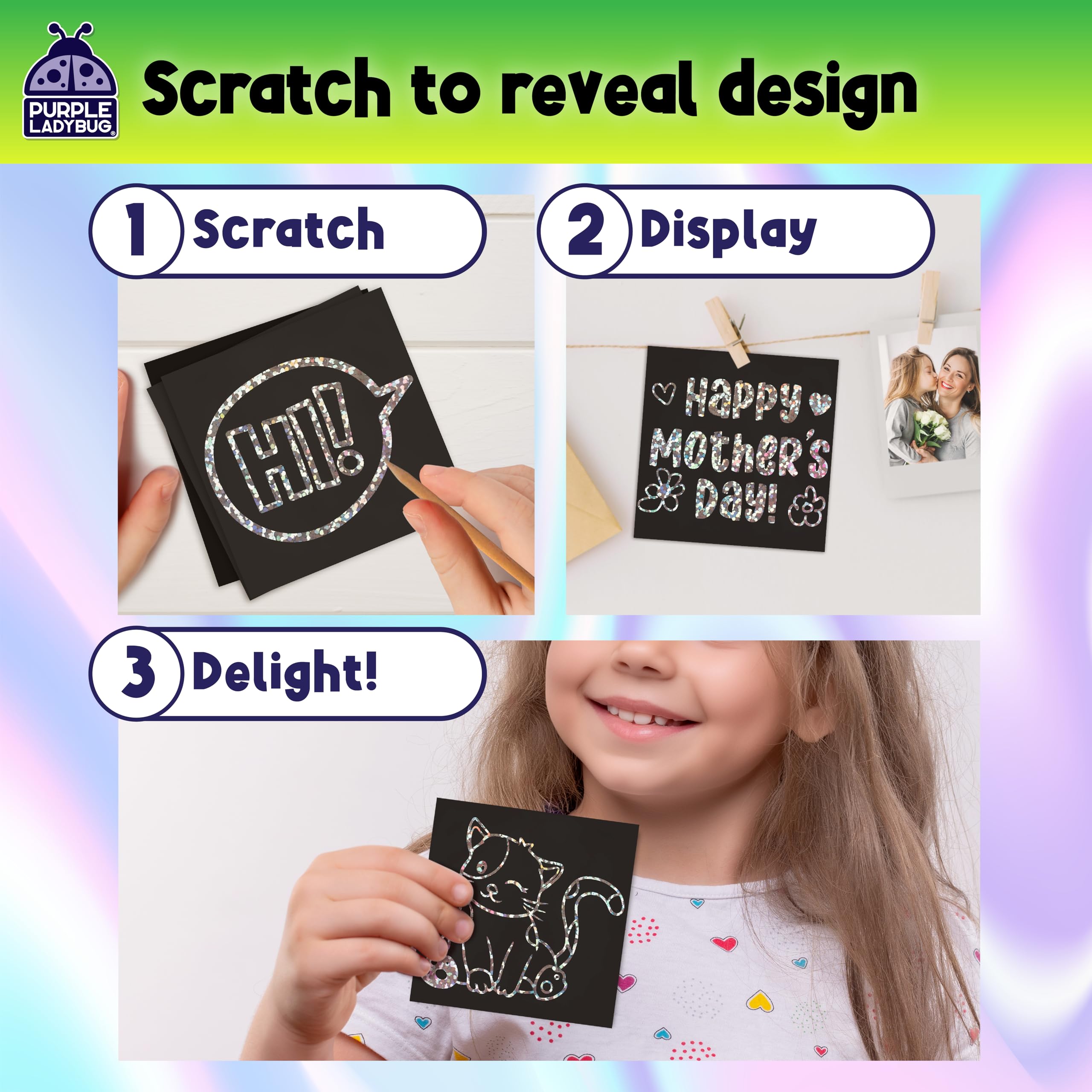 Purple Ladybug Silver Holographic Scratch Art Mini Notes - Scratch Art Notes Kids Games, Girls Stocking Stuffers for Kids, Teens, Boys, Christmas Gifts for Kid Arts & Crafts Supplies