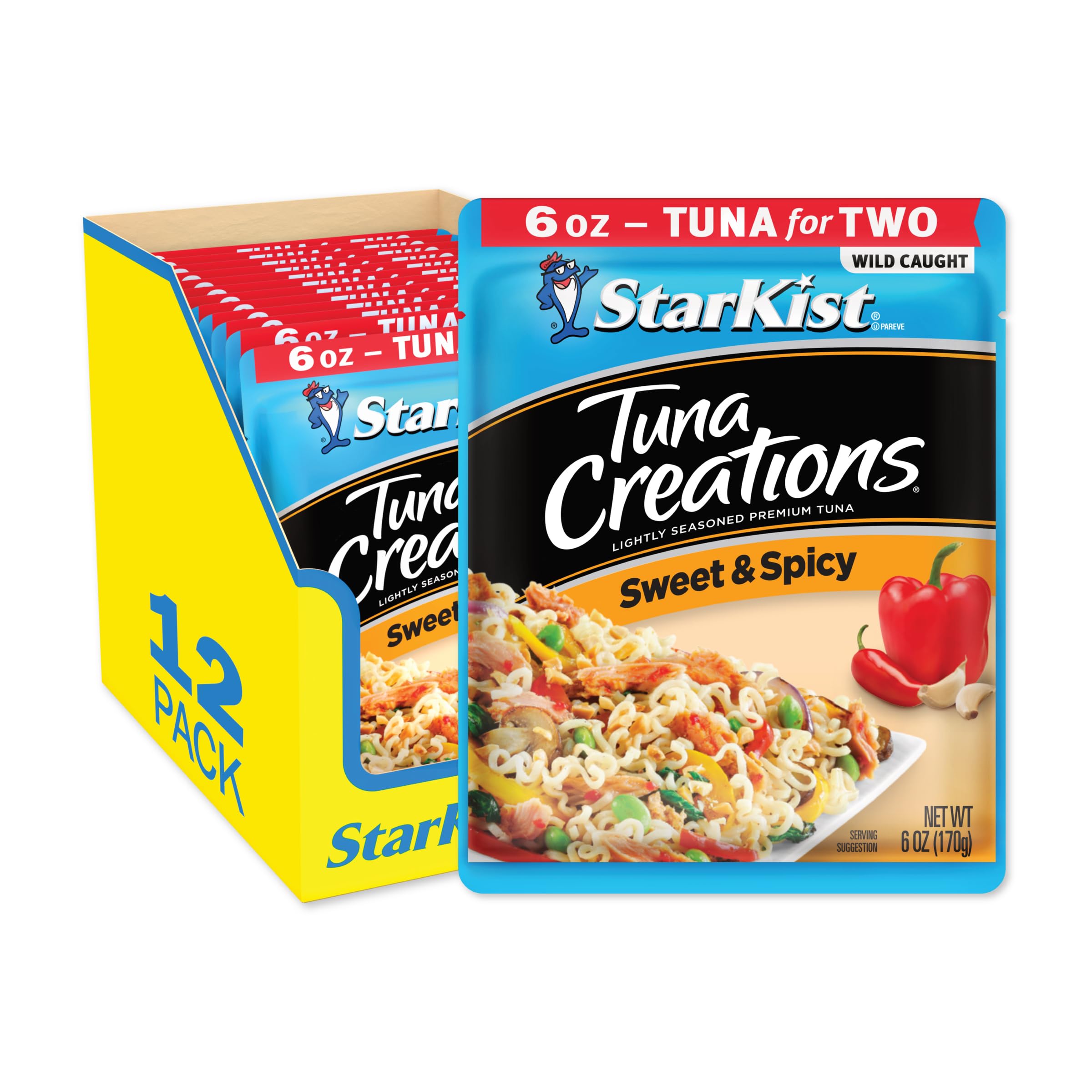 StarKist Tuna Creations Sweet and Spicy Pouch (6 oz - 12 Pack) Wild Caught, High Protein Shelf Stable Seafood, Gluten Free, Soy Free, No Draining, Ready to Eat for Salads and Sandwiches Image