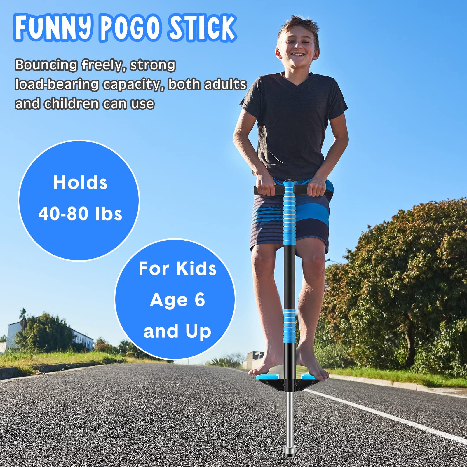Leitee 2 Pack Pogo Stick for Kids Age 6 and Up, Suitable for 40-80 lbs, Soft Foam Jump Stick, Pogo Stick for Beginners Kids Exercise Body Balance Keep Healthy (Green and Blue)