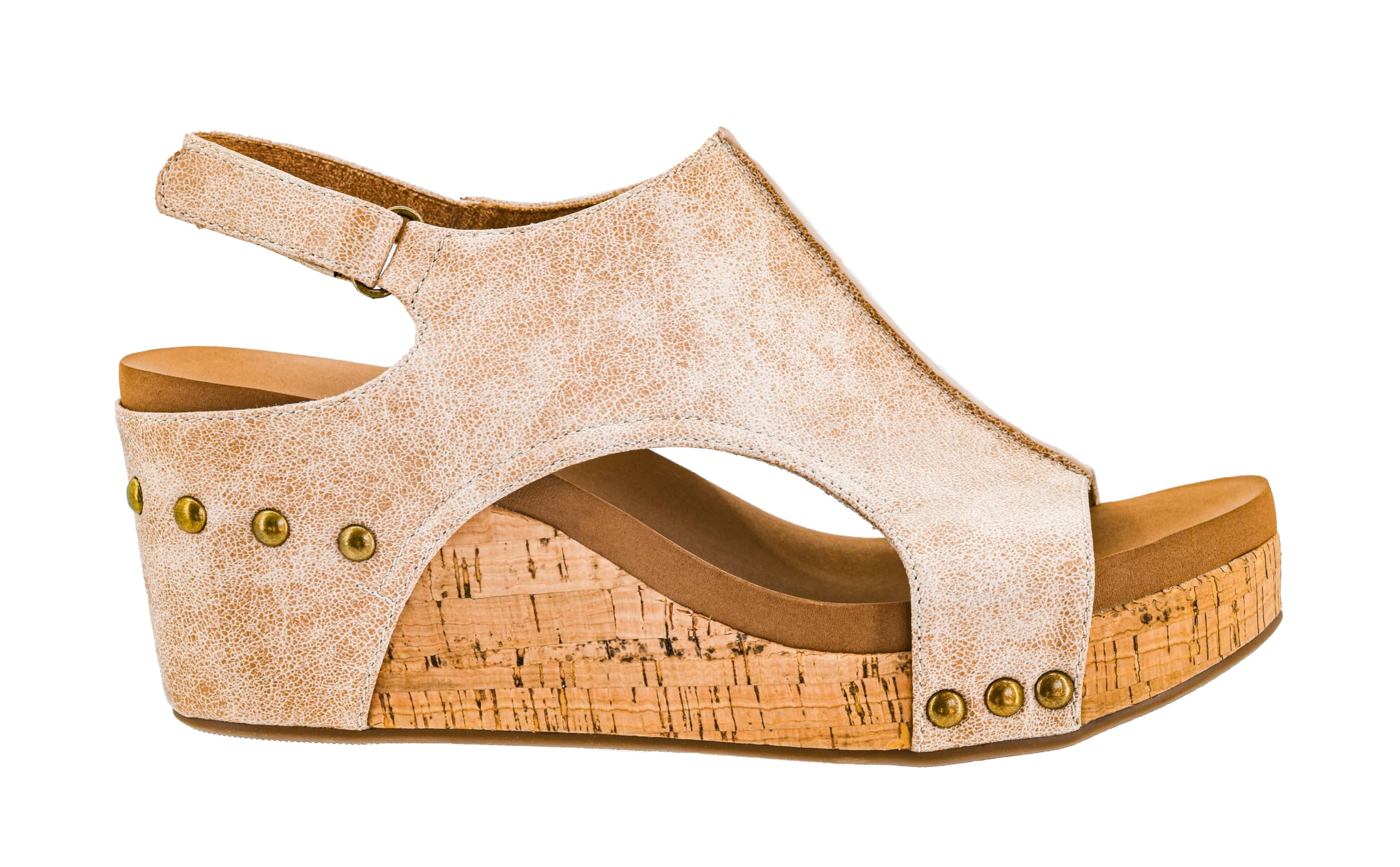 Corkys Footwear Womens Carley Wedges, Featuring Corkys EVA Foam Cushioned Insoles, A 2.5 Inch Heel, Lightweight For All Day Wear, Easy On And Off With The Hook And Loop Closure, Sand Distressed - Size 9 Image