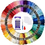 AUERVO Embroidery Threads 100 Skeins Pack Rainbow Floss with Needles