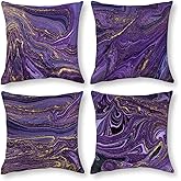 Bapcoku Purple Gold Marble Pillow Covers Set of 4 Purple Decorative Throw Pillow Cases for Sofa Couch Bed Chair Living Room Decor Abstract Cushion Covers 18"x18"