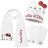 Hello Kitty Girls Hat Scarf And Gloves Set Winter Accessories Kawaii Cozy Warm 3 Piece, Anime Gifts for Girls.