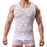 Evankin Mens Sexy Star Fishnet Tank Top See Through Mesh Sleeveless Tank Shirt Muscle Sheer Undershirts