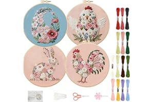 FREEBLOSS 4 Sets Embroidery Kit for Beginners Needlepoint Embroidery Starter Kit with Easter Floral Stamped Patterns, Instruc