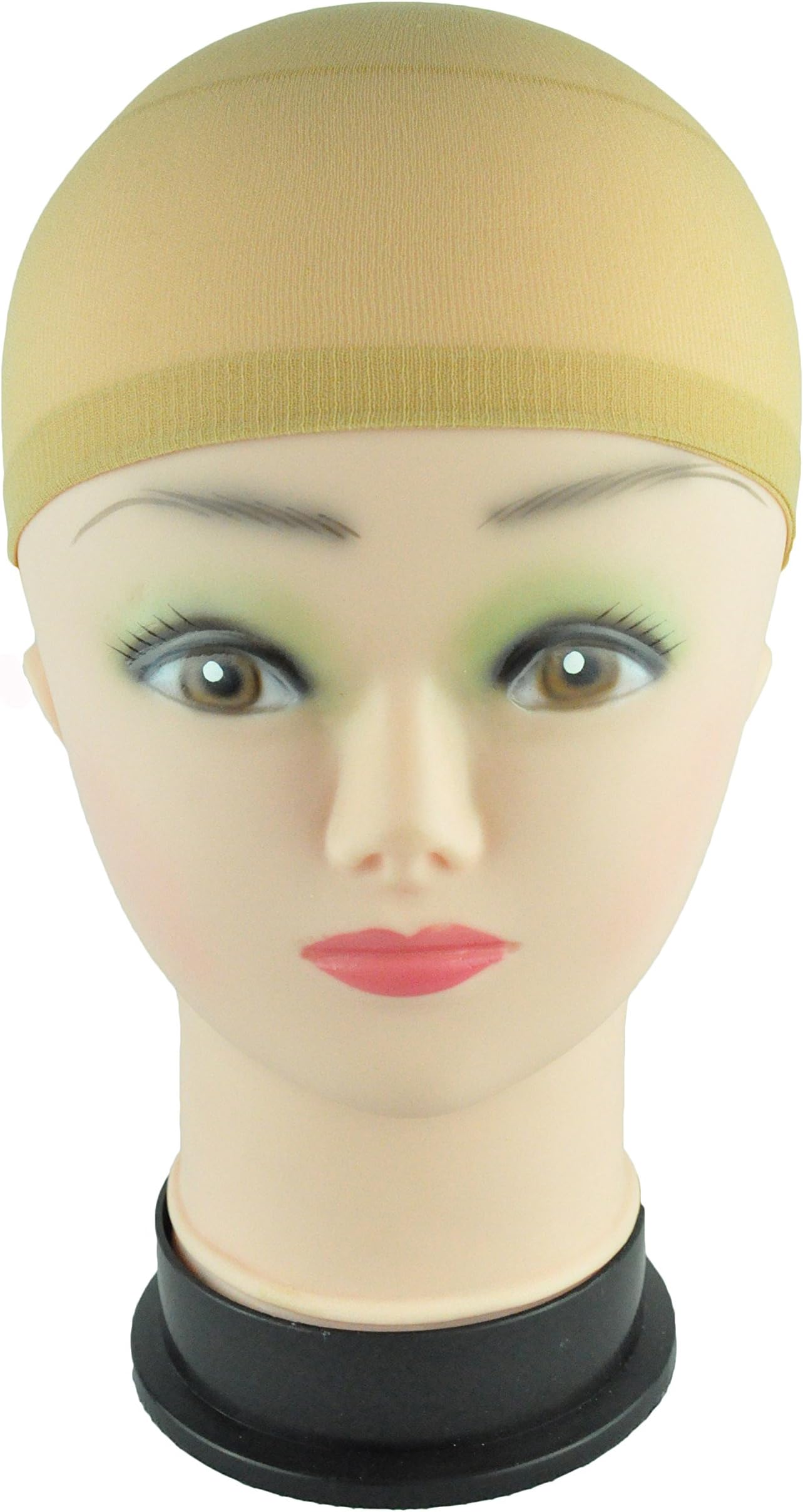 2pcs Beige Unisex Nylon Wig Cap Stretch Stocking Liner Snood Mesh
