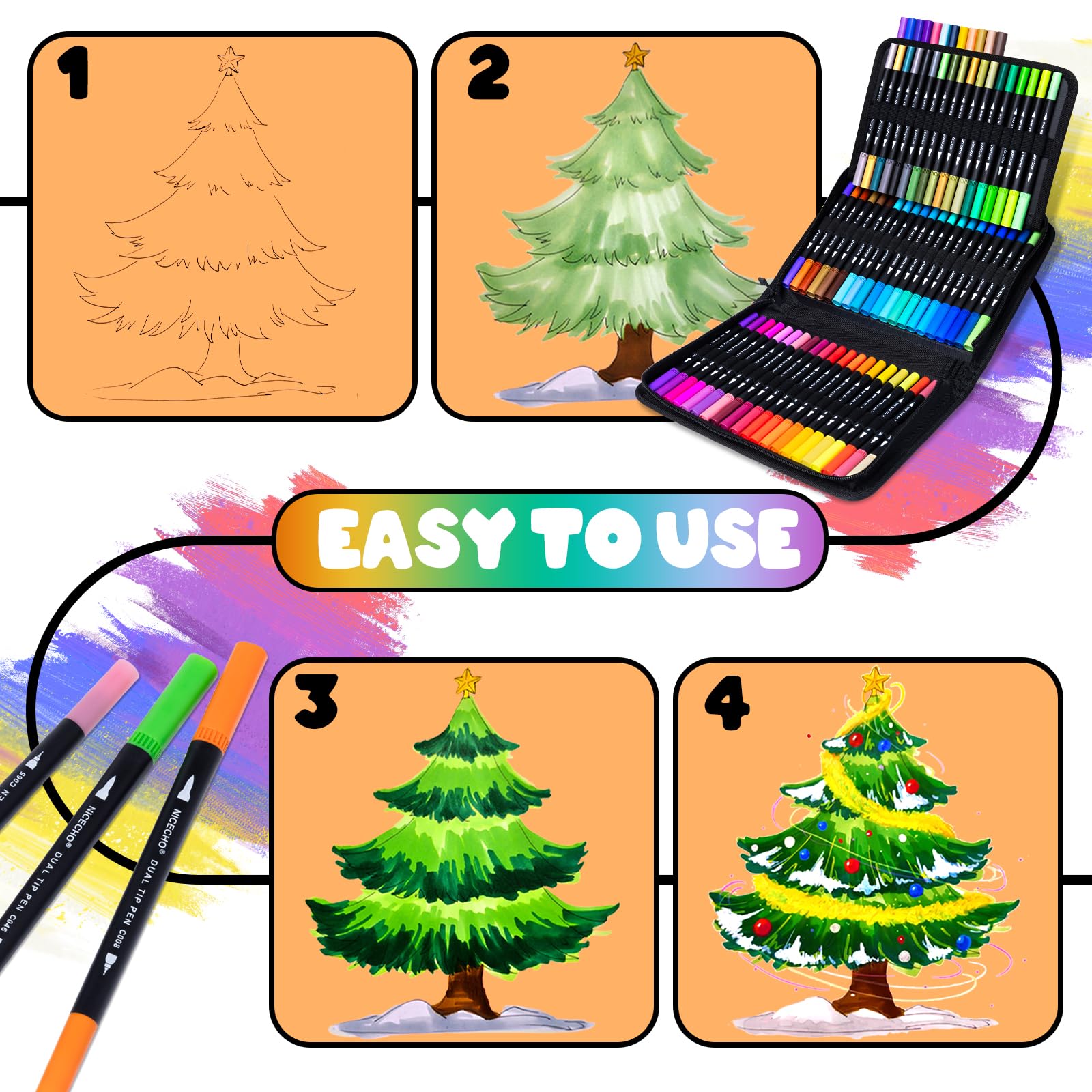 Nicecho 72 Colors Dual Tip Art Markers Pens for Adult Coloring Books, Brush and Fine Tip Coloring Marker for Drawing Journaling Note Taking Lettering