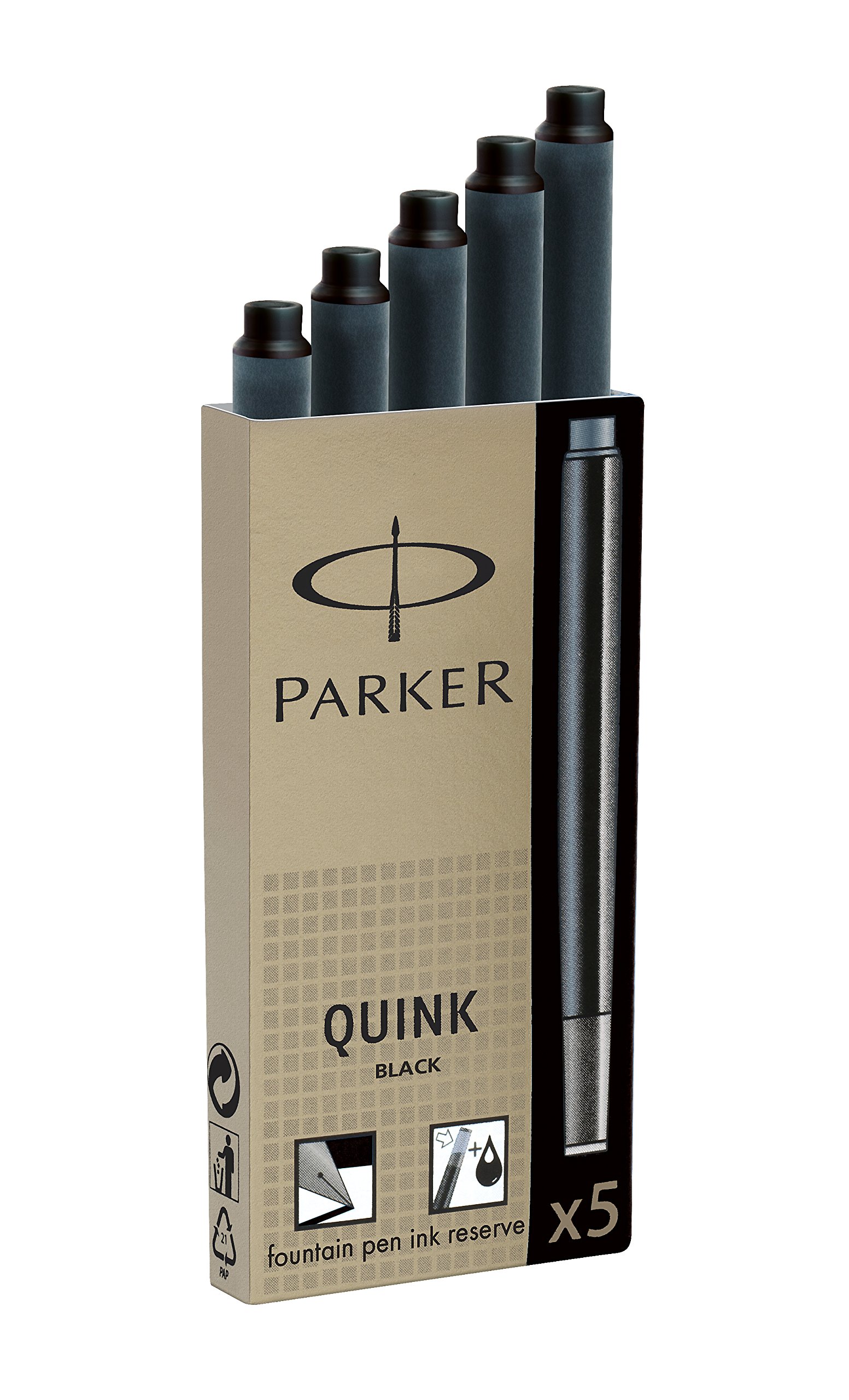 Parker Quink Ink Cartridges Permanent - Black (Blister Pack of 5) — image 1