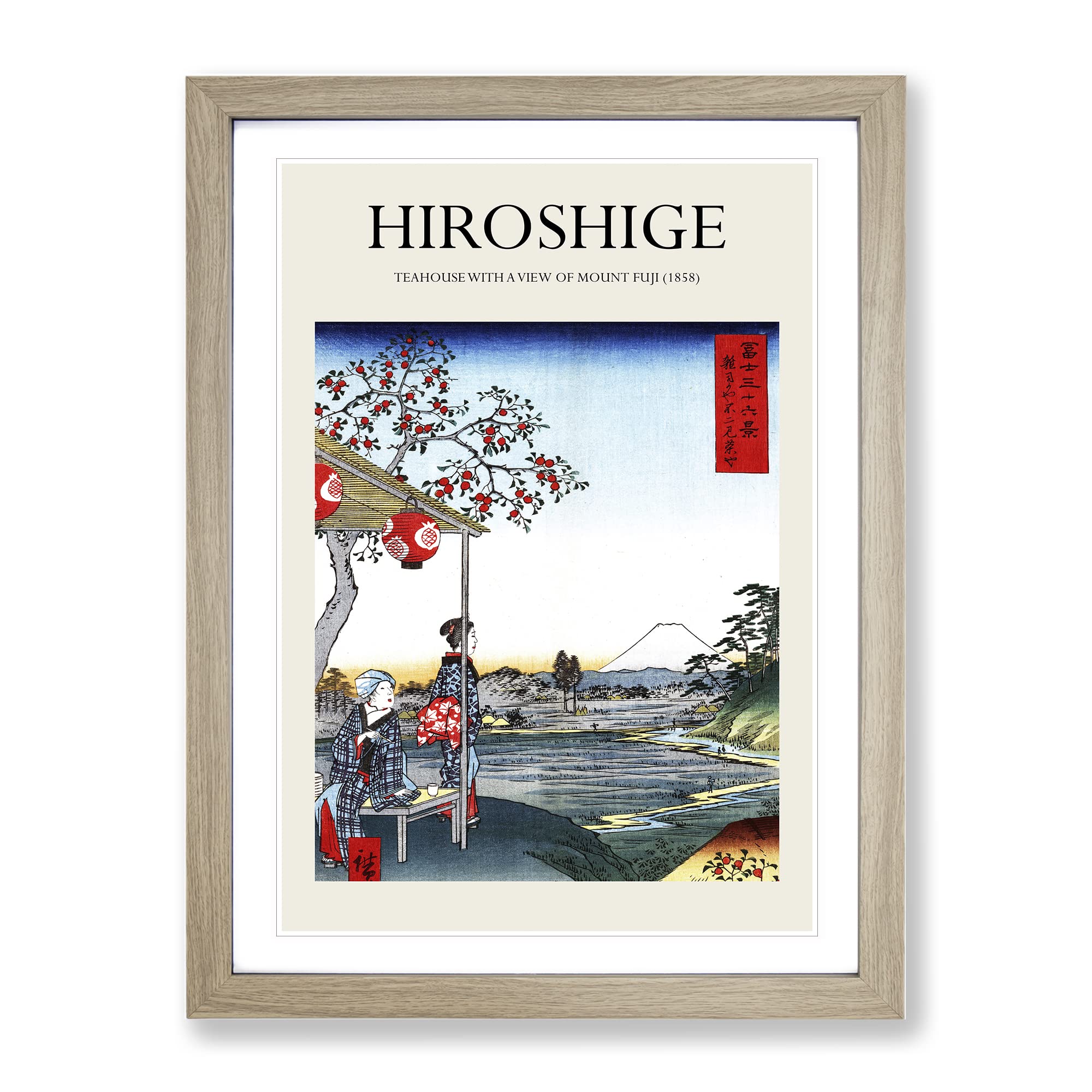 The Teahouse With The View Of Mt. Fuji By Utagawa Hiroshige Exhibition Museum Asian Japanese Framed Wall Art Print, Ready to Hang Picture for Living Room Home Office Décor, Oak A3 (34 x 46 cm)